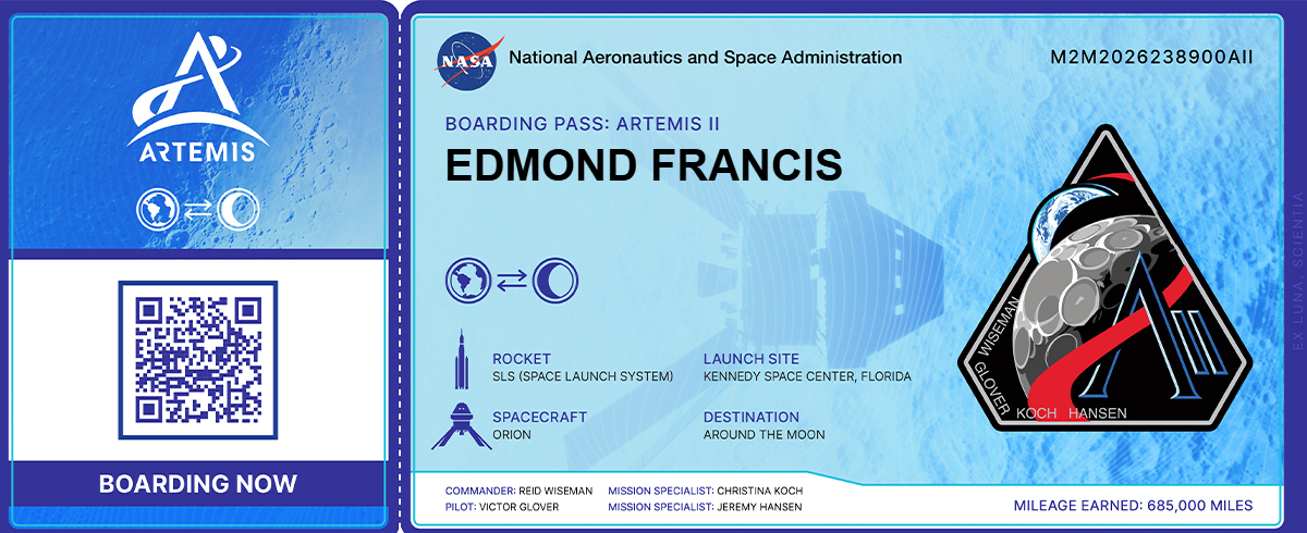 NASA Artemis Mission Boarding Pass